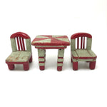 Folk Art Miniature Table and Chairs in Original Mint and Red Paint
