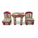 Folk Art Miniature Table and Chairs in Original Mint and Red Paint