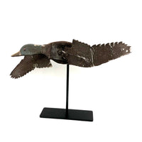 SOLD Wonderfully Weathered and Mended Old Folk Art Duck Whirligig on Custom Stand