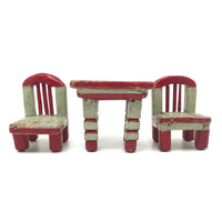 Folk Art Miniature Table and Chairs in Original Mint and Red Paint