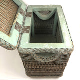 C. 1930s Whitney Carriage Co. Salesman Sample Wicker Hamper in Seafoam Green Paint