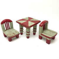 Folk Art Miniature Table and Chairs in Original Mint and Red Paint