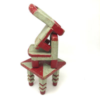 Folk Art Miniature Table and Chairs in Original Mint and Red Paint