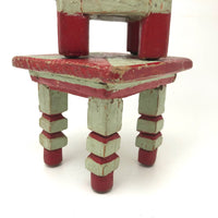 Folk Art Miniature Table and Chairs in Original Mint and Red Paint