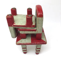 Folk Art Miniature Table and Chairs in Original Mint and Red Paint