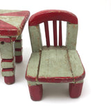 Folk Art Miniature Table and Chairs in Original Mint and Red Paint