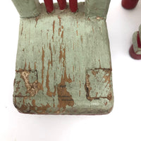 Folk Art Miniature Table and Chairs in Original Mint and Red Paint