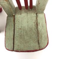 Folk Art Miniature Table and Chairs in Original Mint and Red Paint