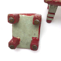 Folk Art Miniature Table and Chairs in Original Mint and Red Paint