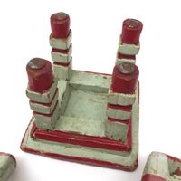 Folk Art Miniature Table and Chairs in Original Mint and Red Paint