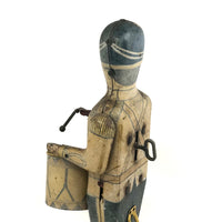 Fabulous c. 1930s Large Wind Up Mechanical Tin Toy Drummer, Still Drumming!