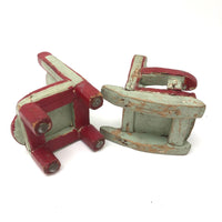 SOLD Folk Art Carved Miniature Chair and Rocker in Mint and Red Paint
