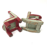 SOLD Folk Art Carved Miniature Chair and Rocker in Mint and Red Paint