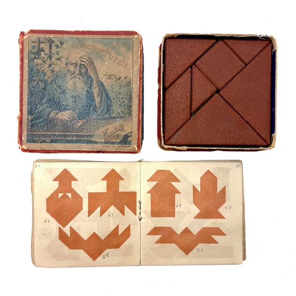 Early (c. 1890s) Richter Anchor Stone Tangram Puzzle with Beautiful Original Designs Booklet