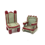 SOLD Folk Art Carved Miniature Chair and Rocker in Mint and Red Paint