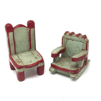 SOLD Folk Art Carved Miniature Chair and Rocker in Mint and Red Paint