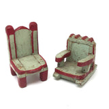 SOLD Folk Art Carved Miniature Chair and Rocker in Mint and Red Paint