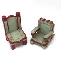 SOLD Folk Art Carved Miniature Chair and Rocker in Mint and Red Paint
