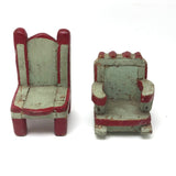 SOLD Folk Art Carved Miniature Chair and Rocker in Mint and Red Paint