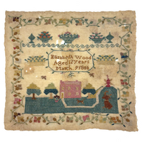 SOLD Elizabeth Wood's Extremely Charming 1808 Sampler with Tiny Stitches and Wonderful Darns