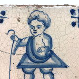 Cherubic (Presumed Christ) Child With Staff, c. 17th Century Delft Tile