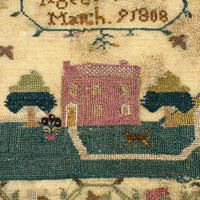 SOLD Elizabeth Wood's Extremely Charming 1808 Sampler with Tiny Stitches and Wonderful Darns