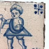 Cherubic (Presumed Christ) Child With Staff, c. 17th Century Delft Tile