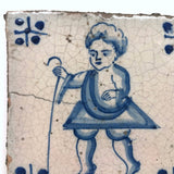Cherubic (Presumed Christ) Child With Staff, c. 17th Century Delft Tile