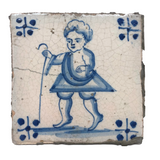 Cherubic (Presumed Christ) Child With Staff, c. 17th Century Delft Tile