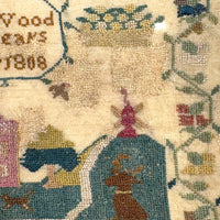 SOLD Elizabeth Wood's Extremely Charming 1808 Sampler with Tiny Stitches and Wonderful Darns