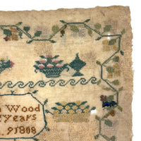 SOLD Elizabeth Wood's Extremely Charming 1808 Sampler with Tiny Stitches and Wonderful Darns