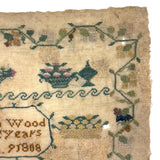 SOLD Elizabeth Wood's Extremely Charming 1808 Sampler with Tiny Stitches and Wonderful Darns