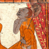 Stunning Gouache with Gold Leaf Antique Thai Manuscipt Painting of Two Monks with Fans Gripping Throats (Story of Phra Mala?)