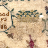 SOLD Elizabeth Wood's Extremely Charming 1808 Sampler with Tiny Stitches and Wonderful Darns