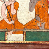 Stunning Gouache with Gold Leaf Antique Thai Manuscipt Painting of Two Monks with Fans Gripping Throats (Story of Phra Mala?)