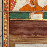 Stunning Gouache with Gold Leaf Antique Thai Manuscipt Painting of Two Monks with Fans Gripping Throats (Story of Phra Mala?)