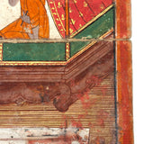 Stunning Gouache with Gold Leaf Antique Thai Manuscipt Painting of Two Monks with Fans Gripping Throats (Story of Phra Mala?)