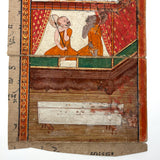 Stunning Gouache with Gold Leaf Antique Thai Manuscipt Painting of Two Monks with Fans Gripping Throats (Story of Phra Mala?)