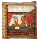 Stunning Gouache with Gold Leaf Antique Thai Manuscipt Painting of Two Monks with Fans Gripping Throats (Story of Phra Mala?)