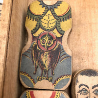 Almost Complete c. 1870s Crandall's Acrobats (Set of Four) in Original Box Bottom (No Lid)