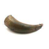 Antique Folk Art Powder Horn with Carved Heart, Diamonds, Merman, and Birds