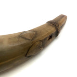 Antique Folk Art Powder Horn with Carved Heart, Diamonds, Merman, and Birds