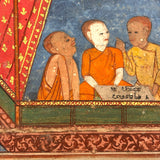 Men of All Colors Talking and Praying, Gouache with Gold Leaf Antique Thai Manuscript Painting