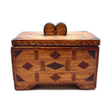 Exceptionally Good Old Tramp Art Match Stick Sweetheart Box with Inlays and Submerged Heart Finial