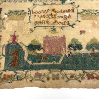 SOLD Elizabeth Wood's Extremely Charming 1808 Sampler with Tiny Stitches and Wonderful Darns