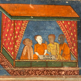 Men of All Colors Talking and Praying, Gouache with Gold Leaf Antique Thai Manuscript Painting