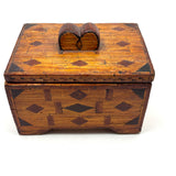 Exceptionally Good Old Tramp Art Match Stick Sweetheart Box with Inlays and Submerged Heart Finial