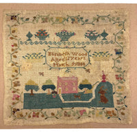SOLD Elizabeth Wood's Extremely Charming 1808 Sampler with Tiny Stitches and Wonderful Darns