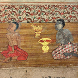 Men of All Colors Talking and Praying, Gouache with Gold Leaf Antique Thai Manuscript Painting