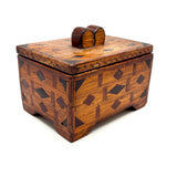 Exceptionally Good Old Tramp Art Match Stick Sweetheart Box with Inlays and Submerged Heart Finial